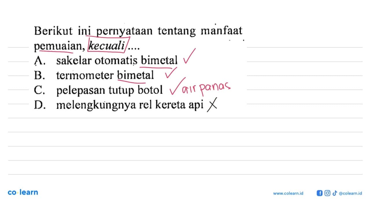 Berikut ini pernyataan tentang manfaat pemuaian, kecuali