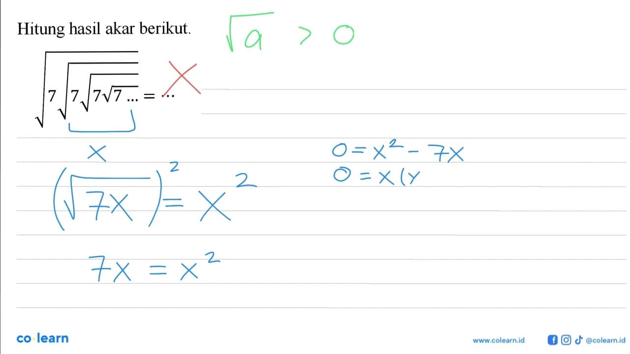 Hitung hasil akar berikut. akar(7 akar(7 akar(7