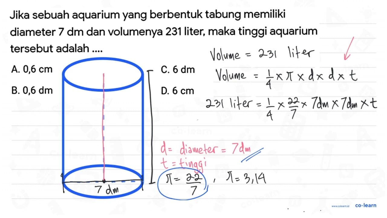 Jika sebuah aquarium yang berbentuk tabung memiliki