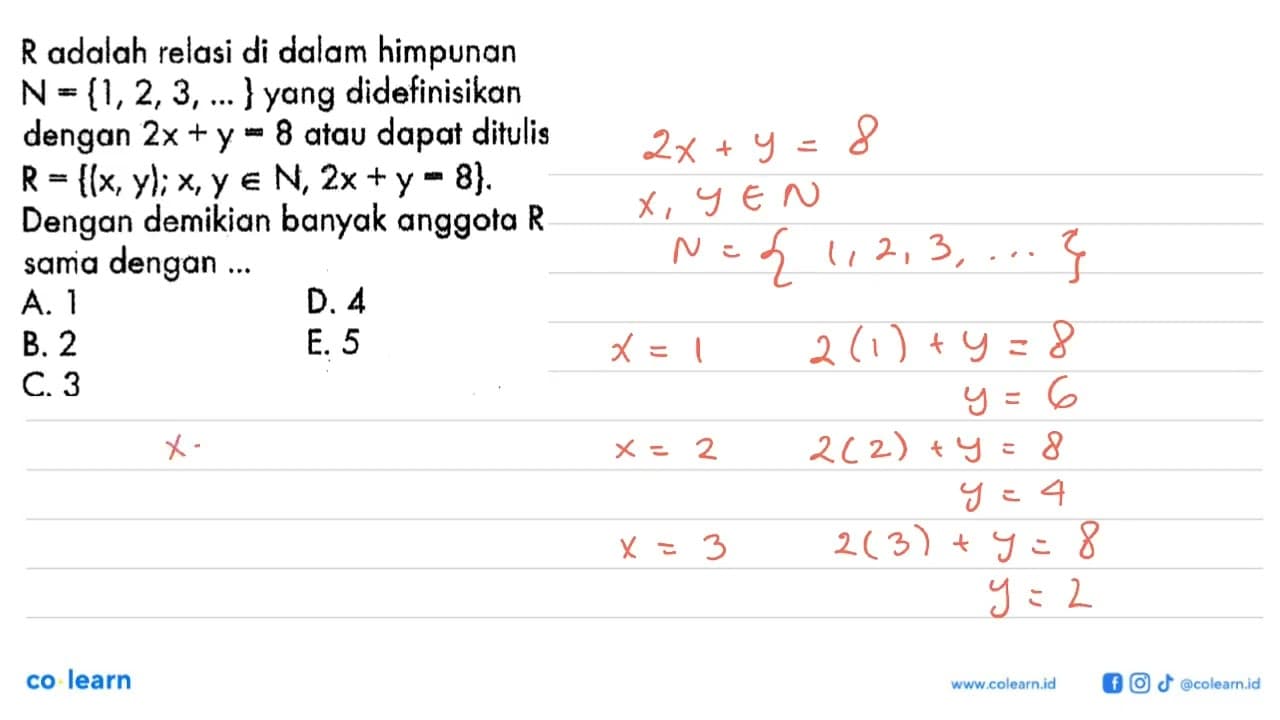 R adalah relasi di dalam himpunan N={1,2,3,....} yang