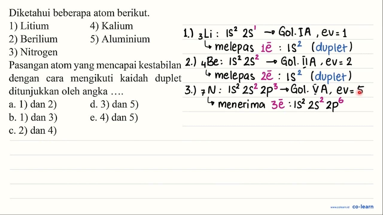 Diketahui beberapa atom berikut. 1) Litium 4) Kalium 2)