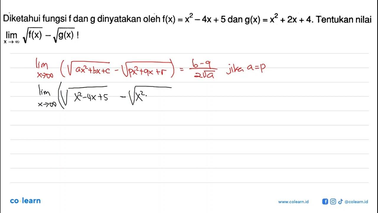 Diketahui fungsi f dan g dinyatakan oleh f(x) = x^2-4x + 5