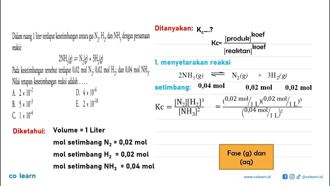 Dalam ruang 1 liter terdapat kesetimbangan antara gas N2,