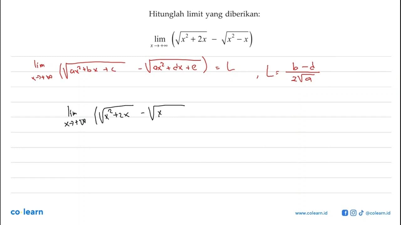 Hitunglah limit yang diberikan:limit x mendekati tak