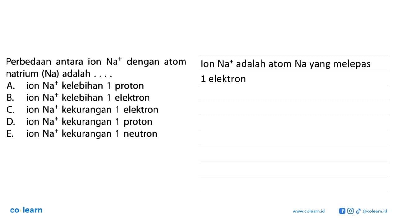 Perbedaan antara ion Na^+ dengan atom natrium (Na) adalah