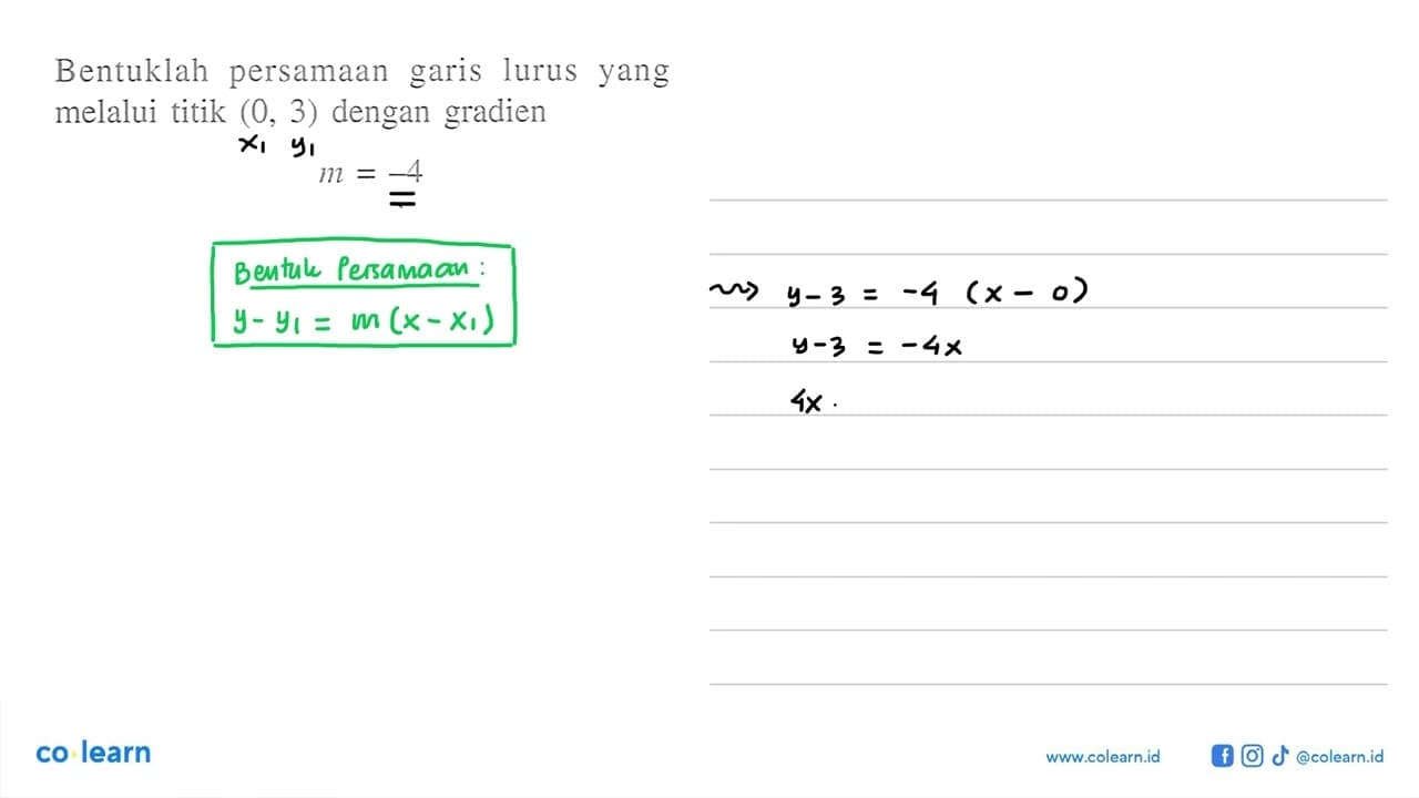 Bentuklah persamaan garis lurus yang melalui titik (0, 3)