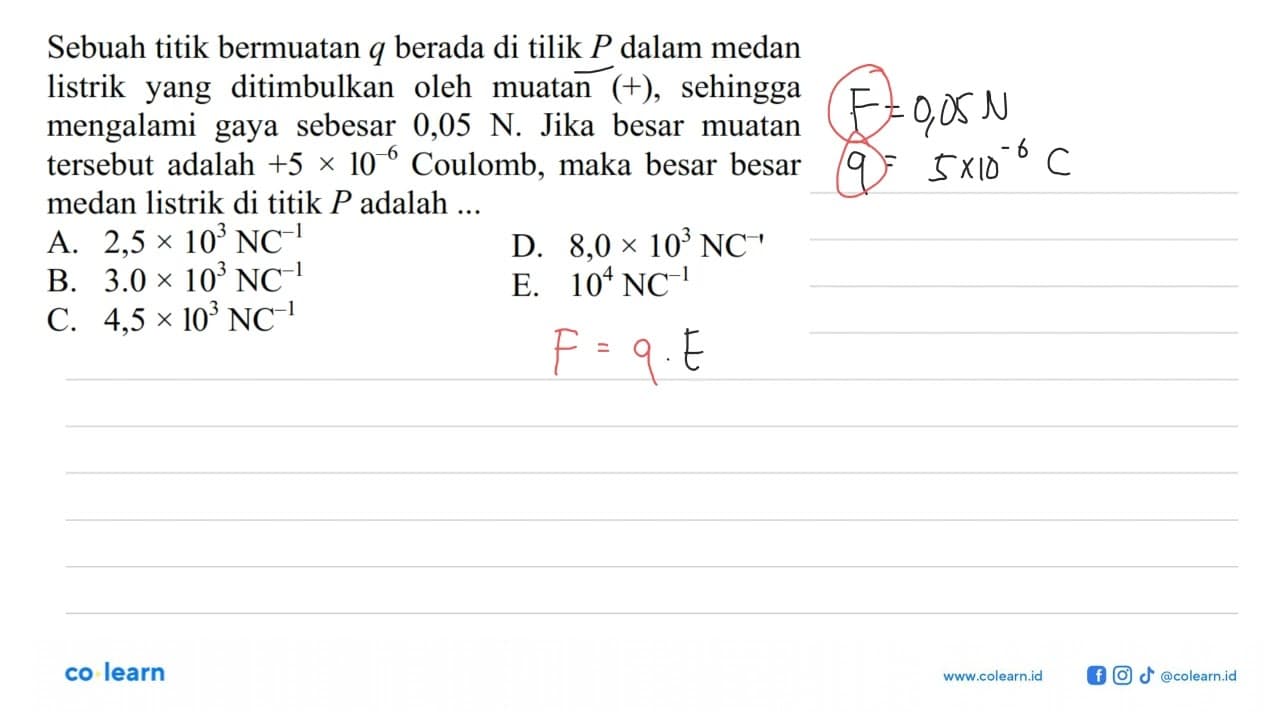 Sebuah titik bermuatan q berada di tilik P dalam medan