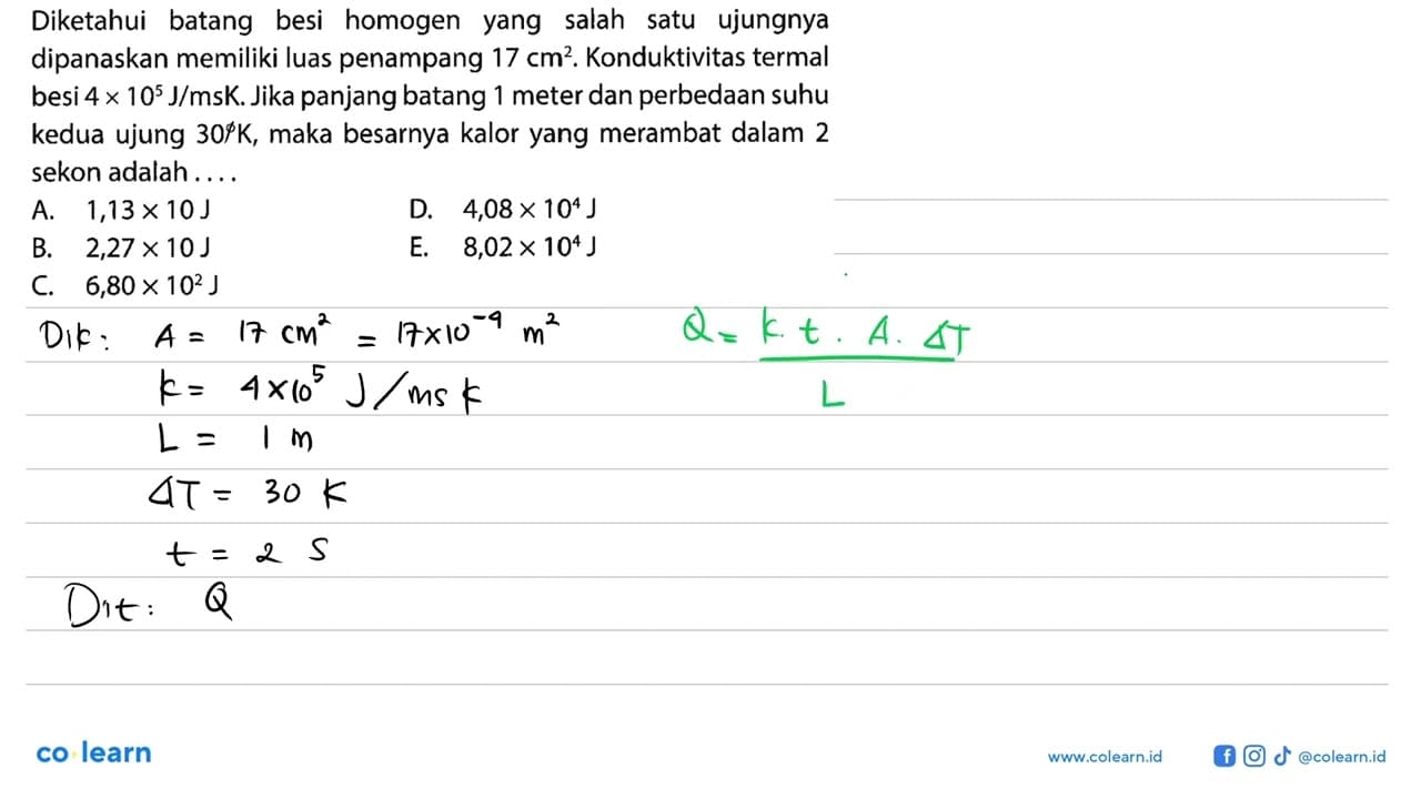 Diketahui batang besi homogen yang salah satu ujungnya