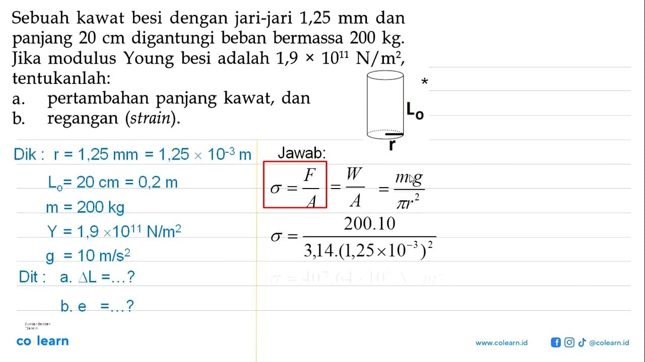 Sebuah kawat besi dengan jari-jari 1,25 mm dan panjang 20