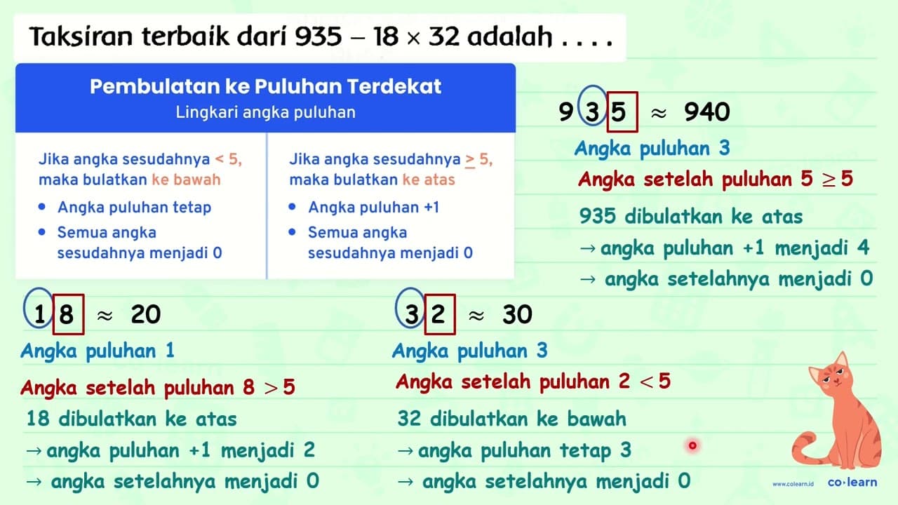 Taksiran terbaik darí 935-18 x 32 adalah ...