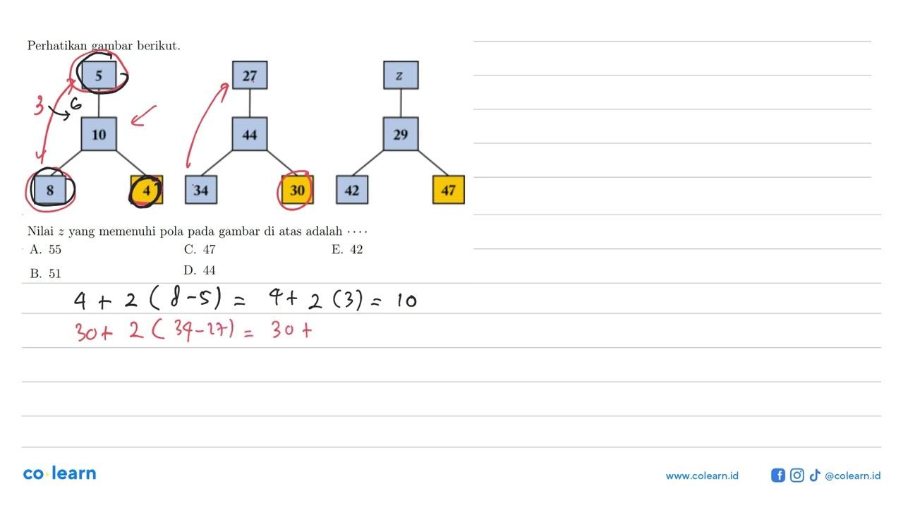 Perhatikan gambar berikut. 5 10 8 4 27 44 34 30 z 29 42 47