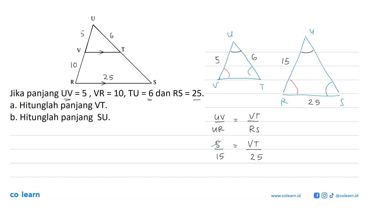 R S T U V Jika panjang UV = 5, VR = 10, TU = 6 dan RS = 25