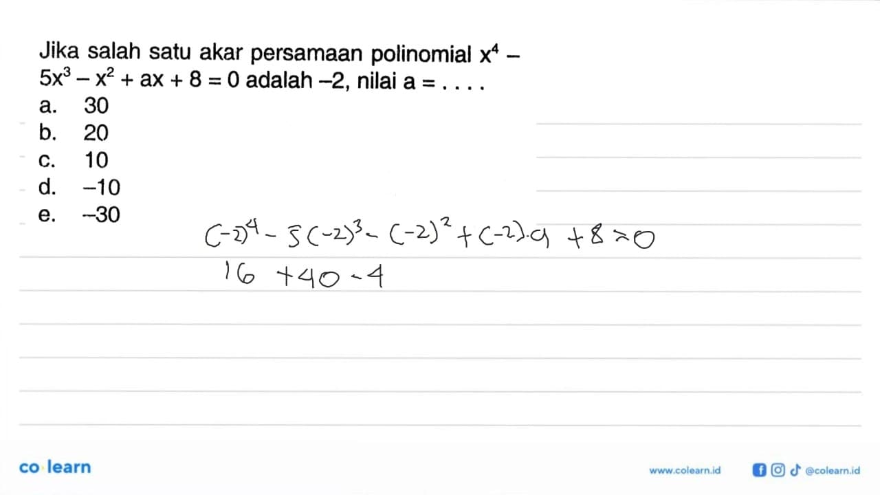 Jika salah satu akar persamaan polinomial