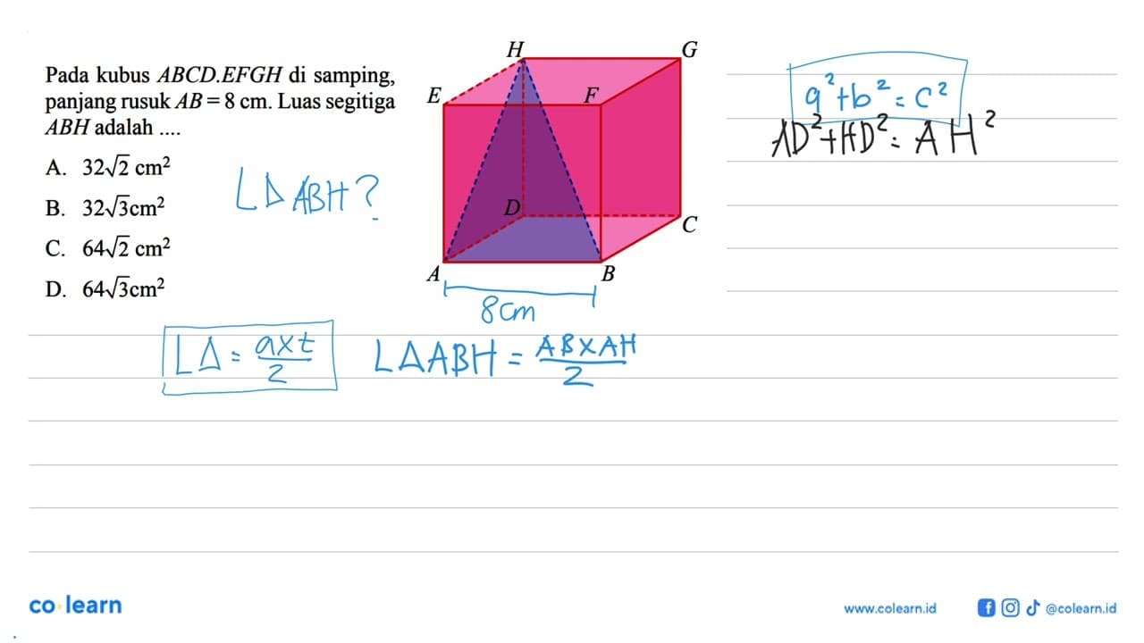 Pada kubus ABCD.EFGH di samping, panjang rusuk AB=8 cm .