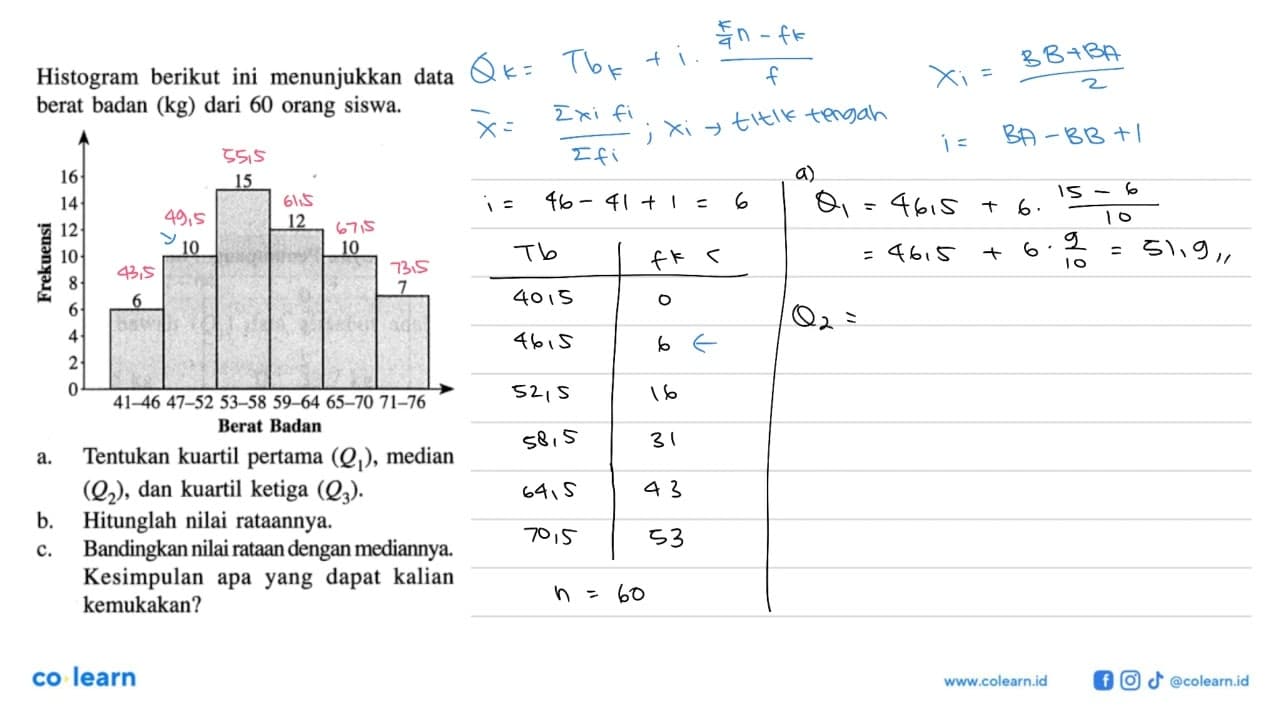 Histogram berikut ini menunjukkan data berat badan (kg)