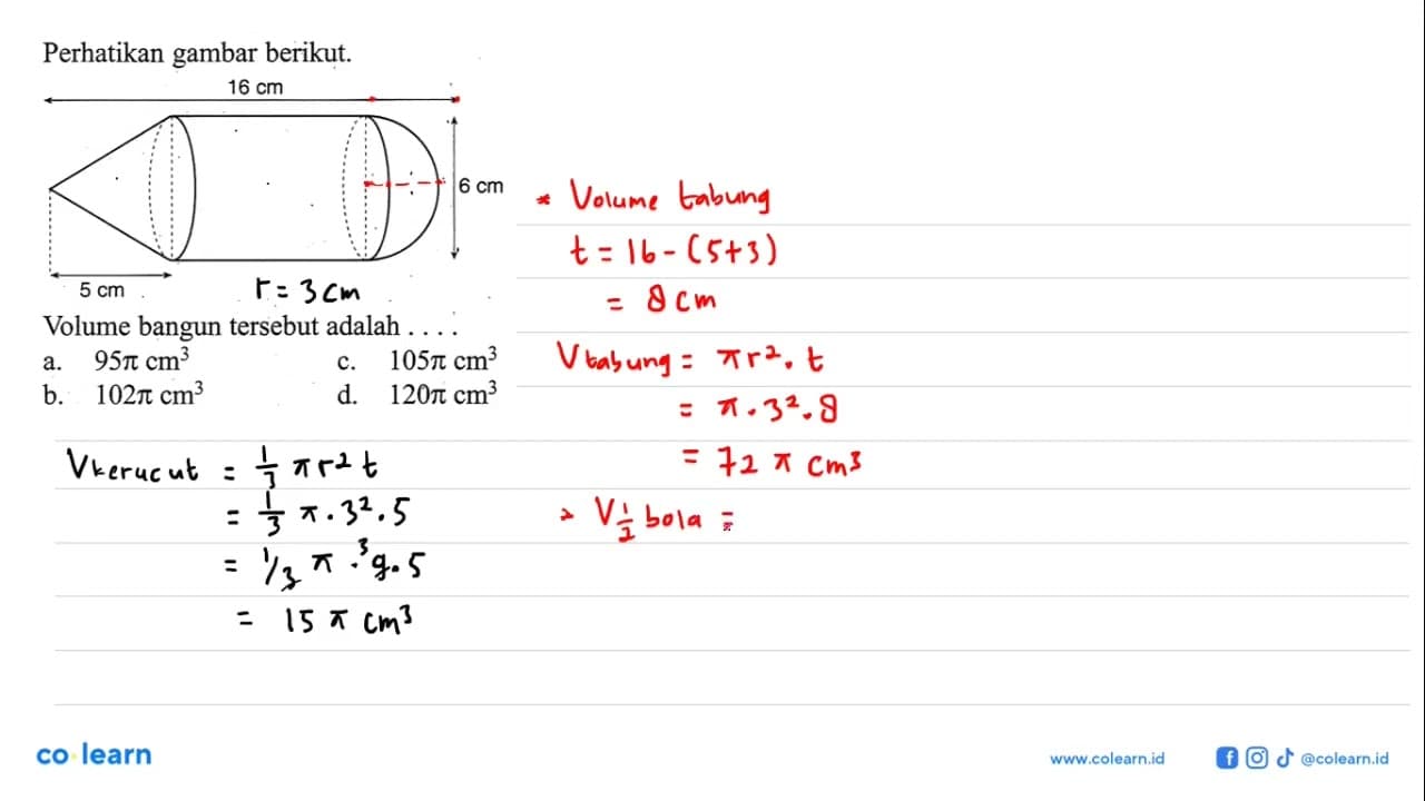 Perhatikan gambar berikut. 5 cm 16 cm 6 cmVolume bangun