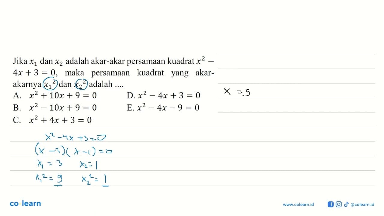 Jika x1 dan x2 adalah akar-akar persamaan kuadrat x^2 - 4x