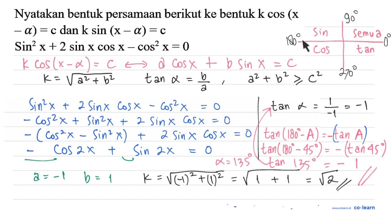 Nyatakan bentuk persamaan berikut ke bentuk k cos (x -a)=c