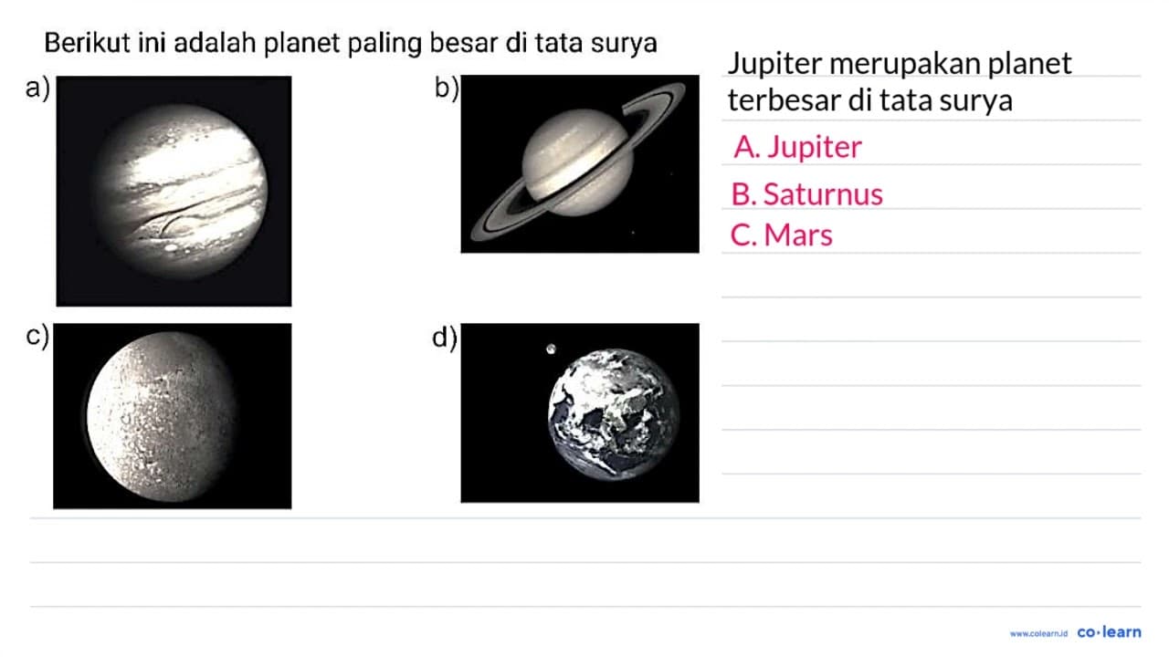 Berikut ini adalah planet paling besar di tata surya