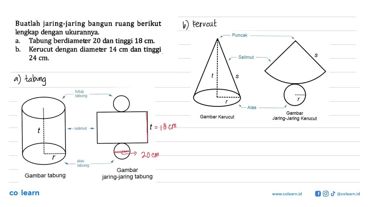 Buatlah jaring-jaring bangun ruang berikut lengkap dengan