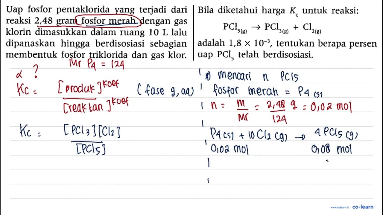 Uap fosfor pentaklorida yang terjadi dari reaksi 2,48 gram