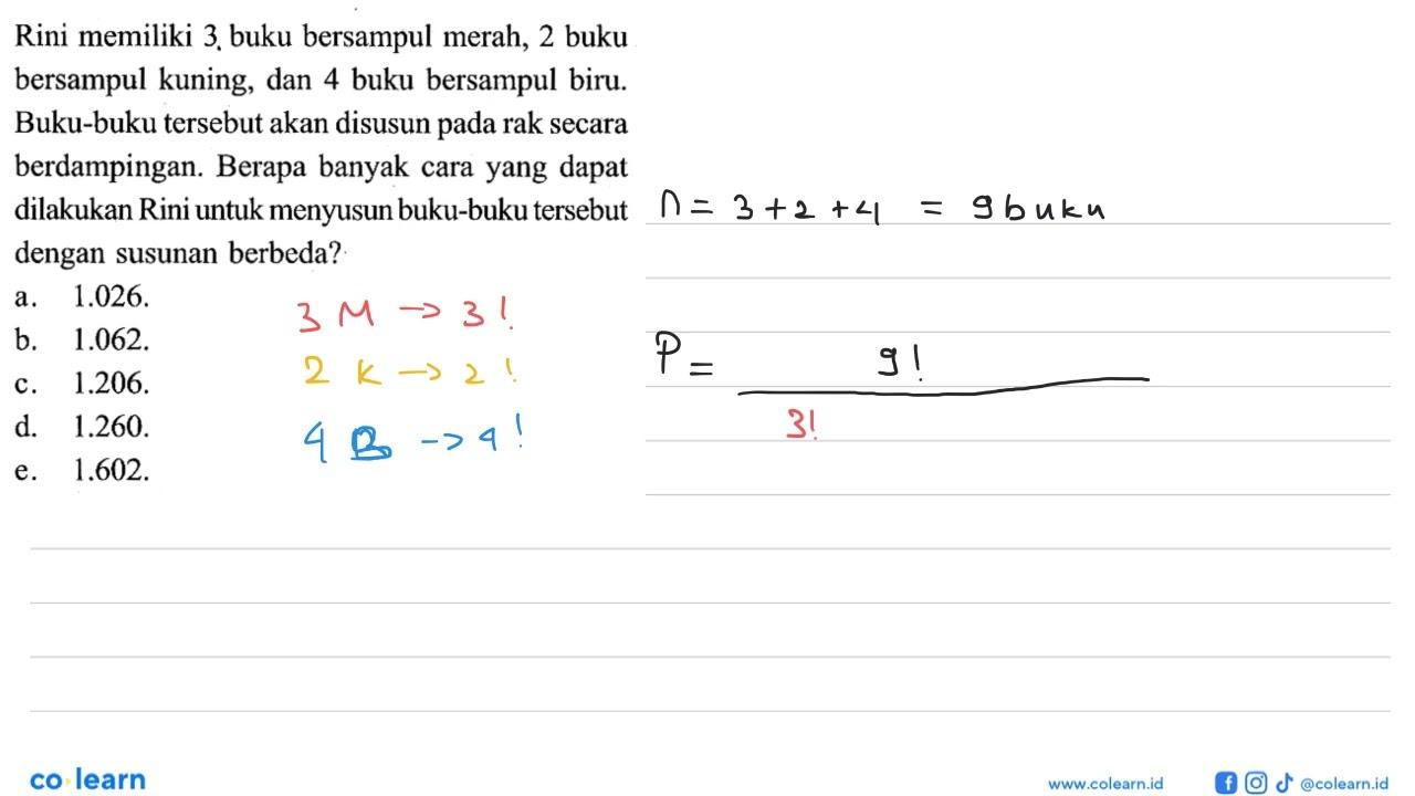 Rini memiliki 3. buku bersampul merah, 2 buku bersampul