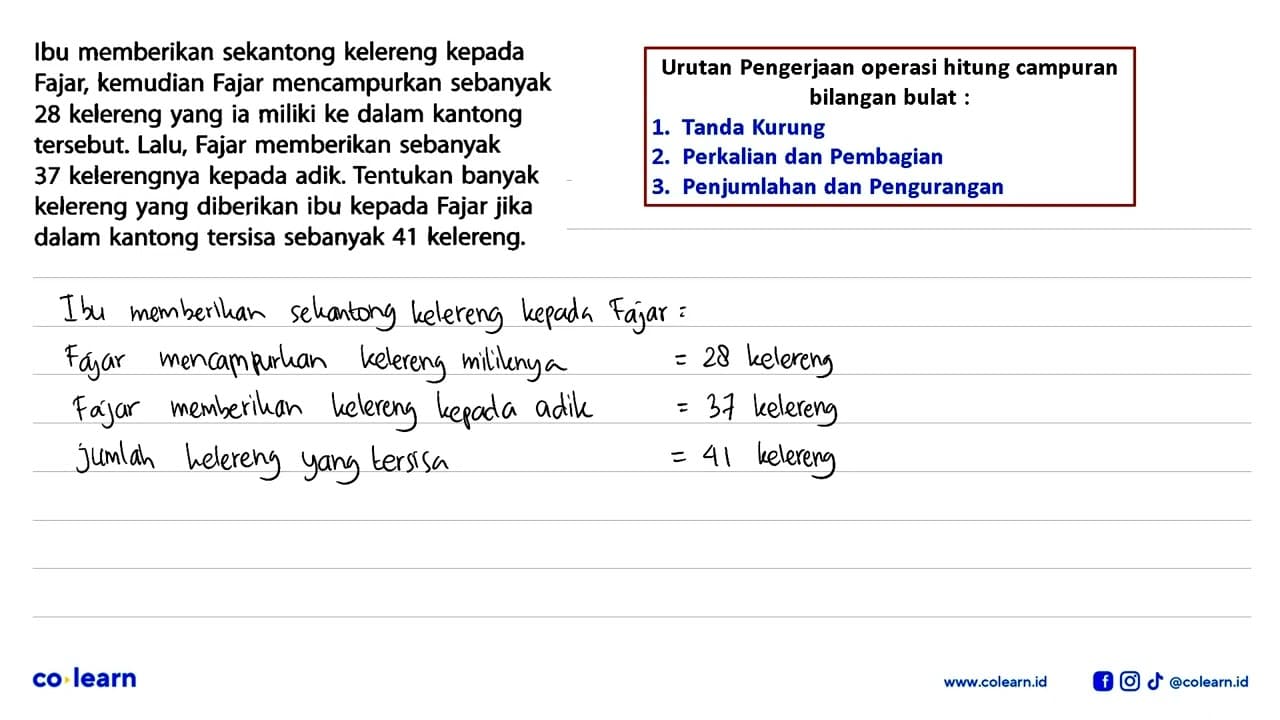 Ibu memberikan sekantong kelereng kepada Fajar, kemudian