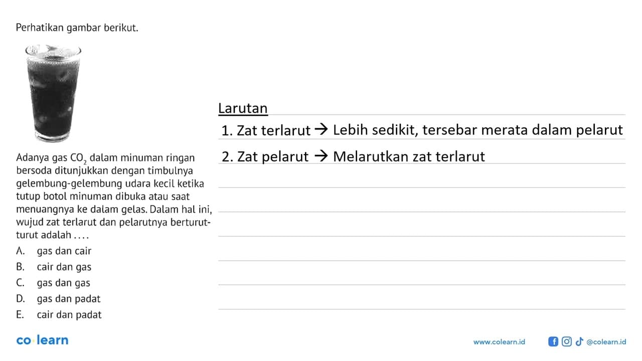 Perhatikan gambar berikut. Adanya gas CO2 dalam minuman