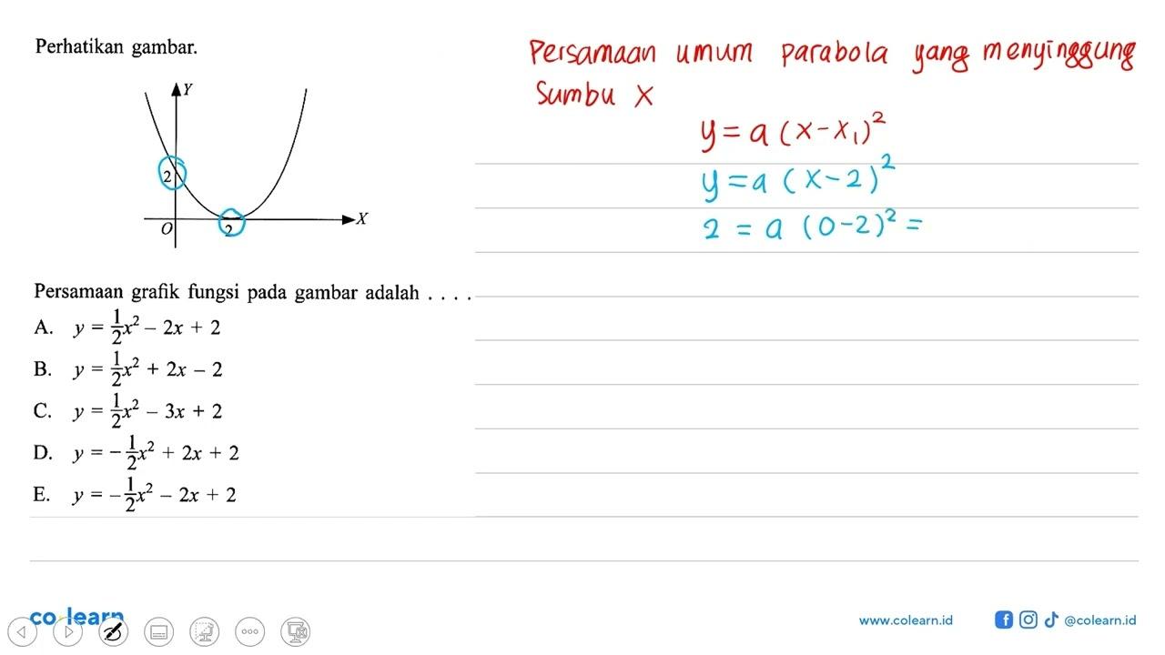 Perhatikan gambar.Y 2 O 2 XPersamaan grafik fungsi pada