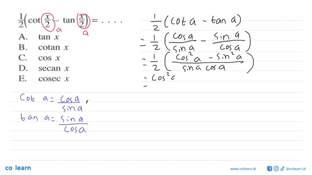 1/2(cos x/2-tan x/2)=...