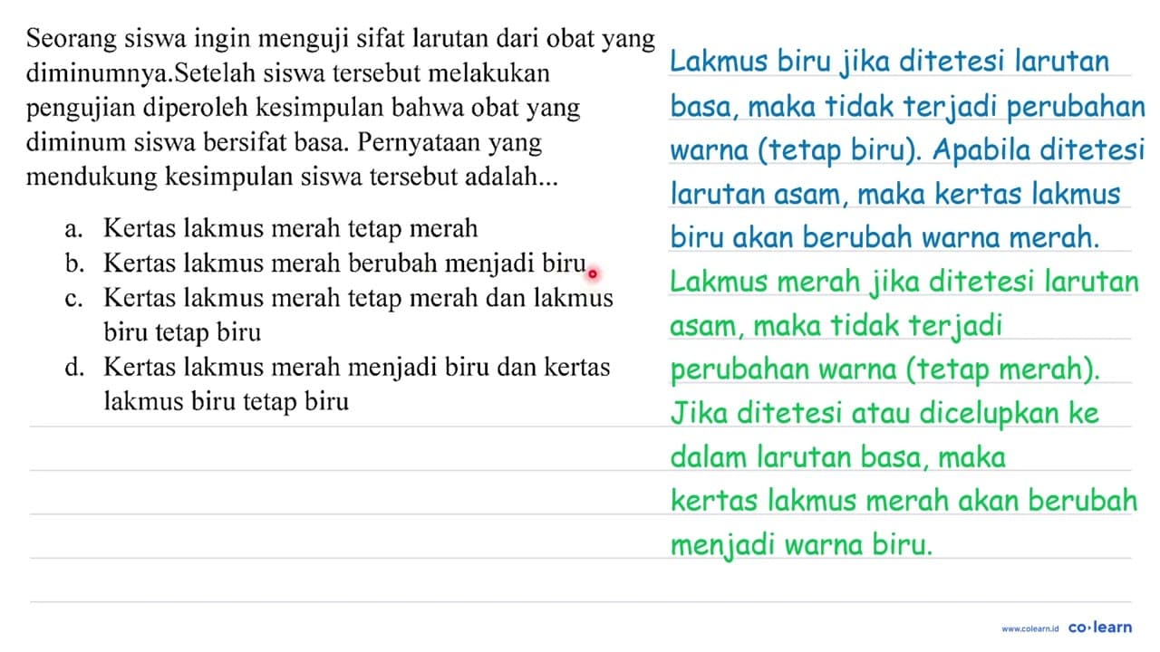 Seorang siswa ingin menguji sifat larutan dari obat yang