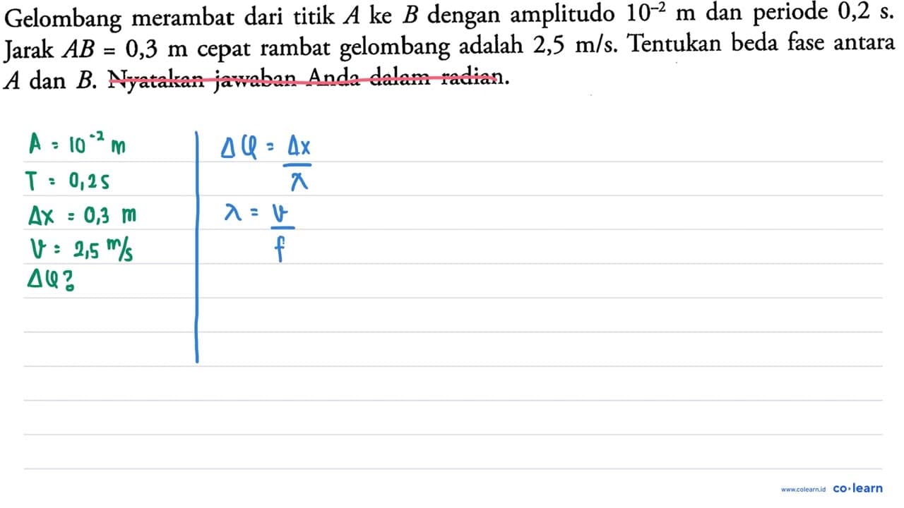 Gelombang merambat dari titik A ke B dengan amplitudo