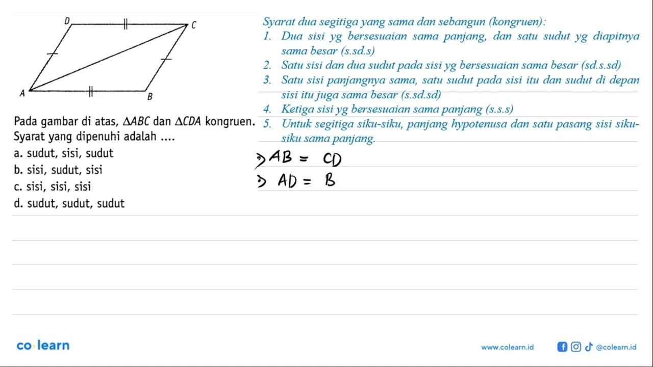 Pada gambar di atas, segitiga ABC dan segitiga CDA