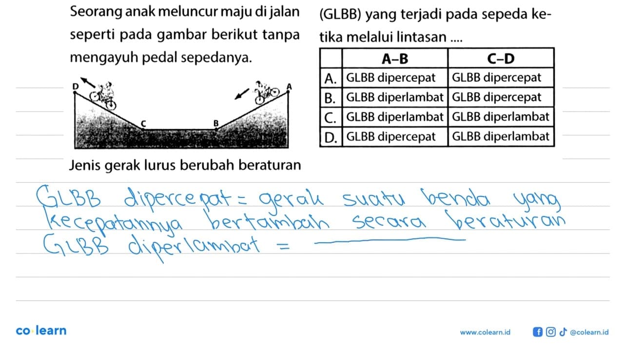 Seorang anak meluncur maju di jalan(GLBB) yang terjadi pada