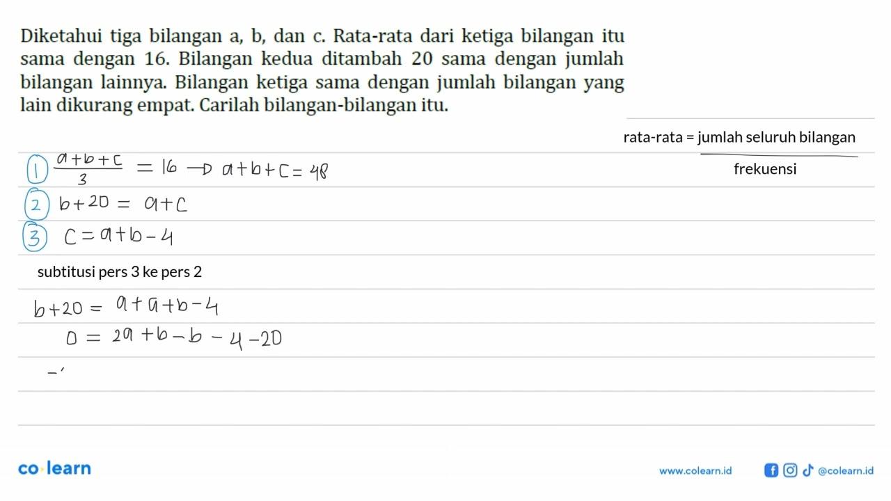 Diketahui tiga bilangan a, b dan c. Rata-rata dari ketiga