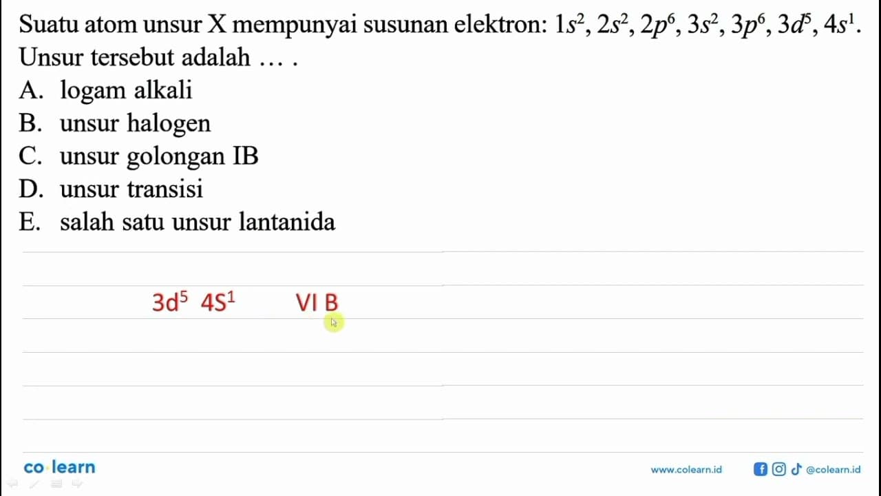 Suatu atom unsur X mempunyai susunan elektron: 1s^1, 2s^2,