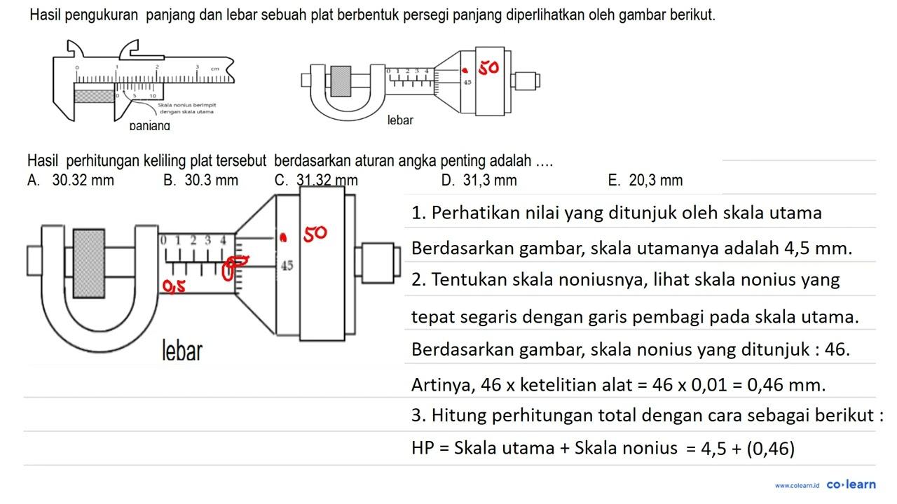 Hasil pengukuran panjang dan lebar sebuah plat berbentuk