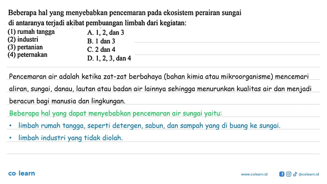 Beberapa hal yang menyebabkan pencemaran pada ekosistem