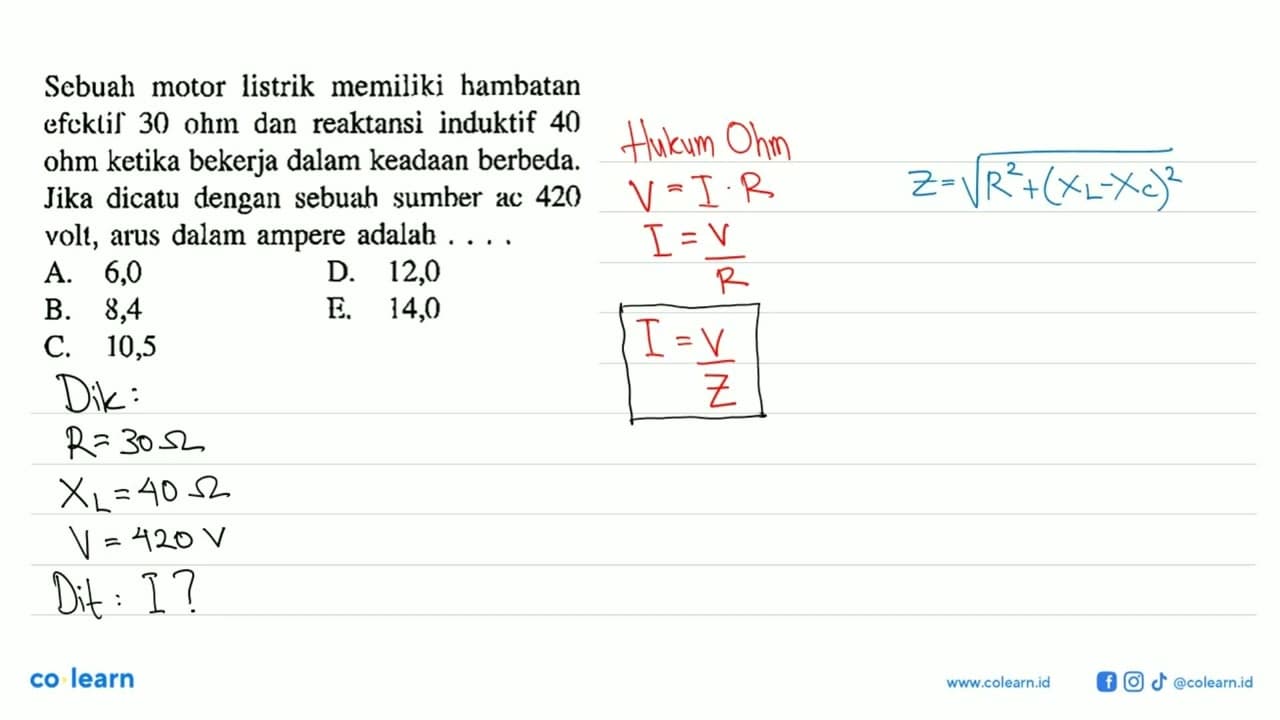 Sebuah motor listrik memiliki hambatan efektif 30 ohm dan