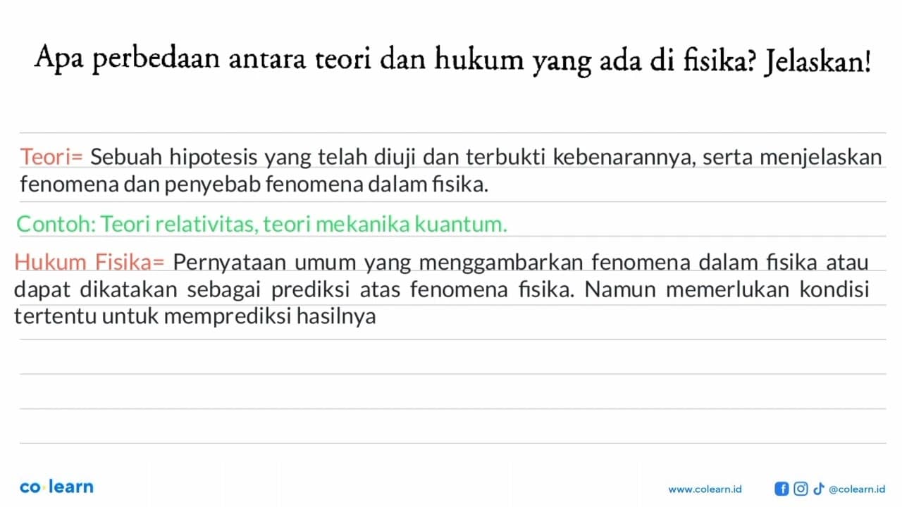 Apa perbedaan antara teori dan hukum yang ada di fisika?