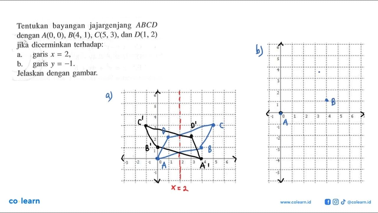 Tentukan bayangan jajargenjang ABCD dengan A(0, 0), B(4,