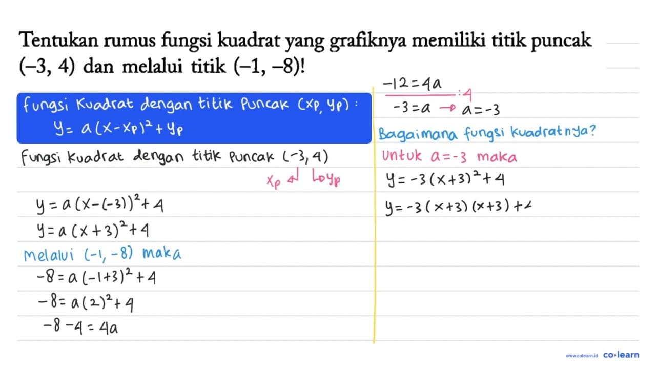 Tentukan rumus fungsi kuadrat yang grafiknya memiliki titik