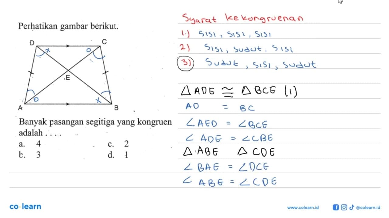 Perhatikan gambar berikut. Banyak pasangan segitiga yang