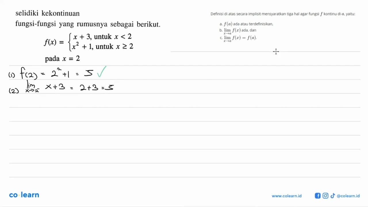 selidiki kekontinuanfungsi-fungsi yang rumusnya sebagai