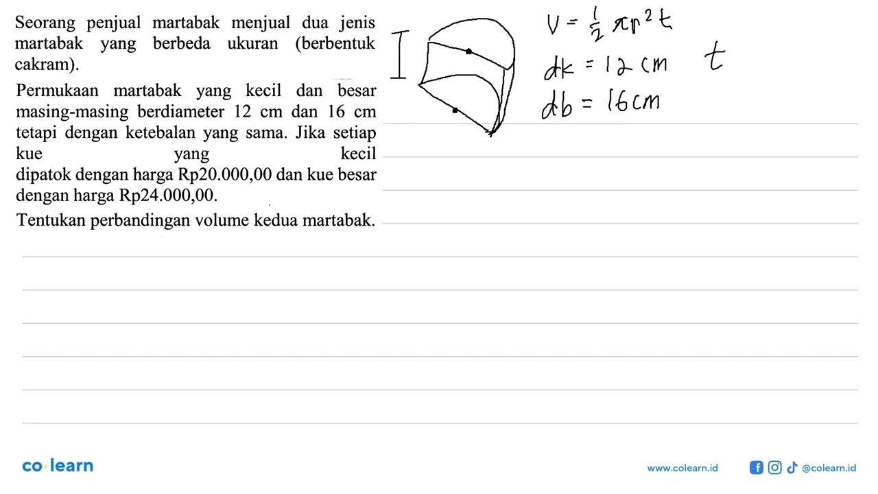 Seorang penjual martabak menjual dua jenis martabak yang