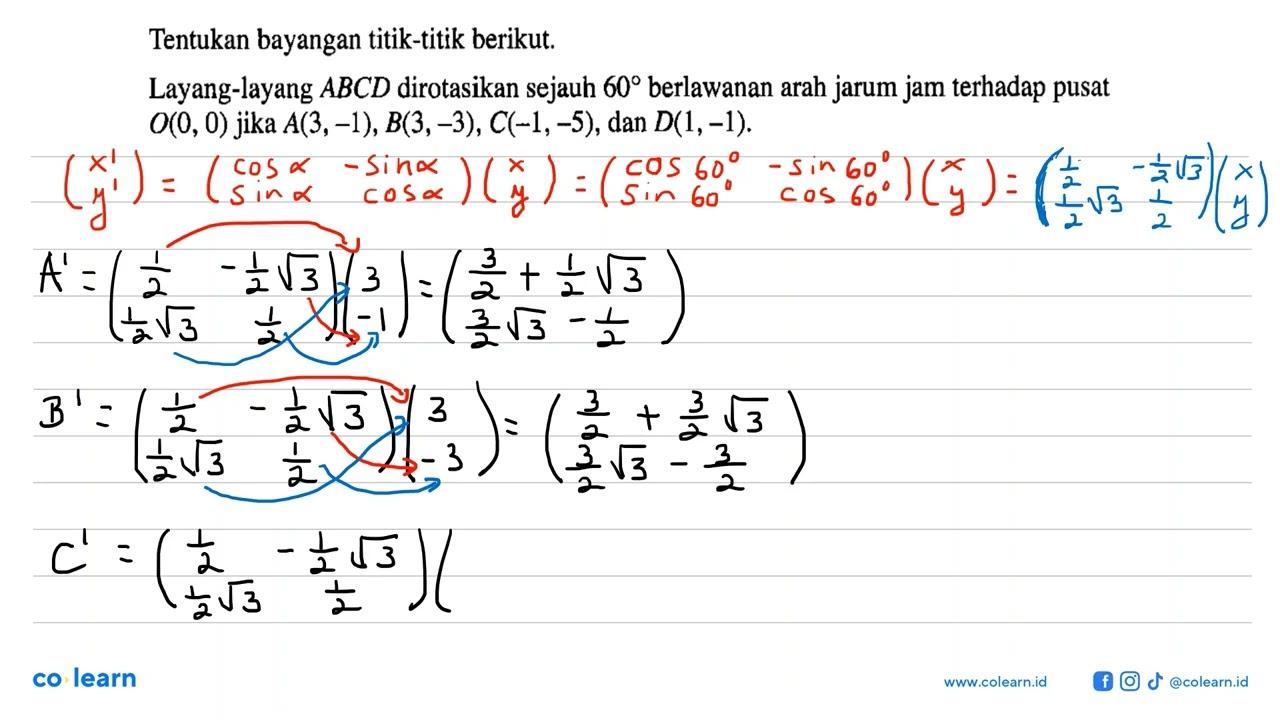 Tentukan bayangan titik-titik berikut. Layang-layang ABCD