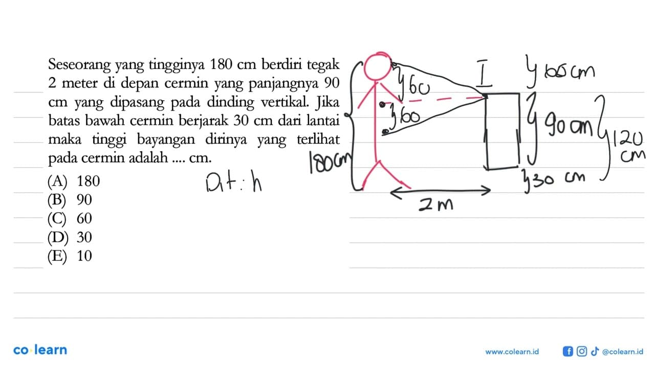 Seseorang yang tingginya 180 cm berdiri tegak 2 meter di