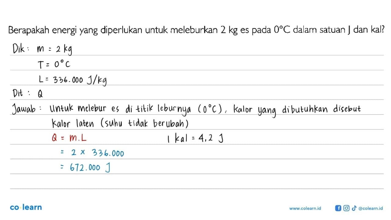 Berapakah energi yang diperlukan untuk meleburkan 2 kg es