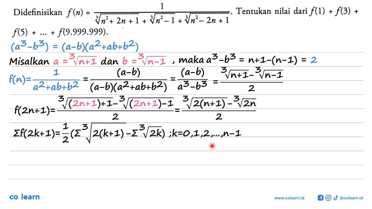 Didefinisikan f(n)=1/((n^2+2n+1)^3+(n^2-1)^3+(n^2-2n+1)^3).