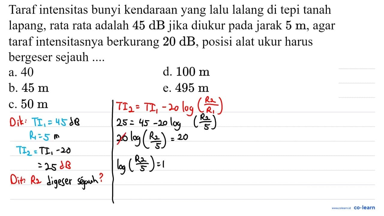 Taraf intensitas bunyi kendaraan yang lalu lalang di tepi